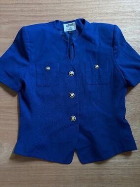 Kasper A.S.L royal blue blazer size 16 gold buttons short sleeve peplum
